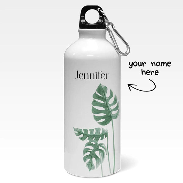 Botanic Leaves Watercolor Custom Name Sipper Bottle - Gift Lift