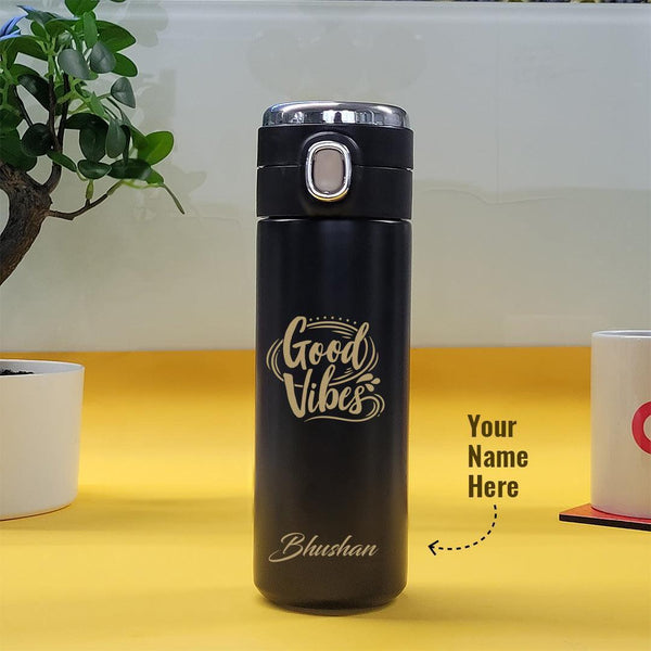 Personalized Premium Vacuum Flask Good Vibes design on it - Engraved (Hot & Cold Vacuum Flask) - Gift Lift