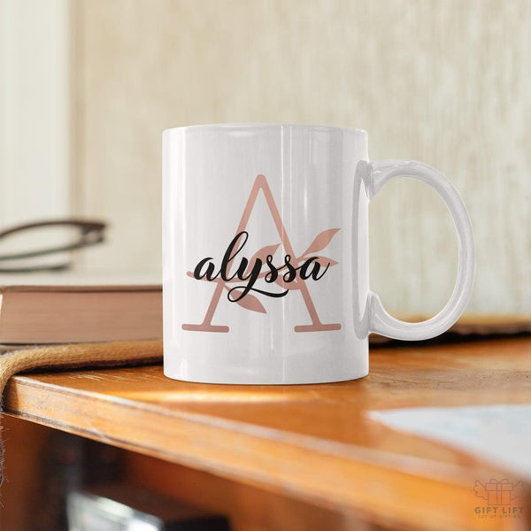 Floral Initial Name Coffee Mug - www.giftlift.in