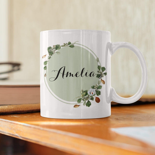 Floral Leaves Art Custom Name Coffee Mug - Gift Lift