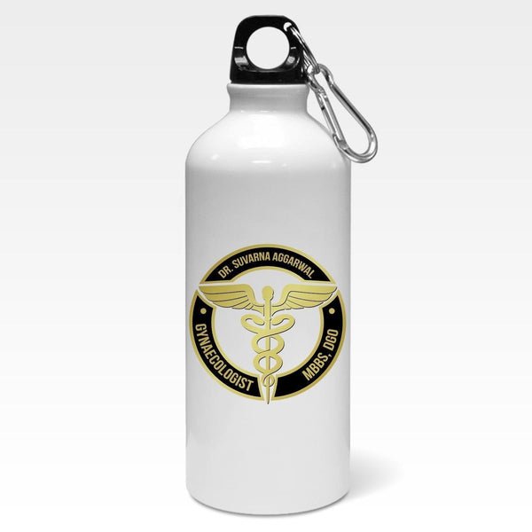 Personalised Golden Medical Logo With Name & Specialisation Sipper Bottle | Customised Gift for Doctors - Gift Lift