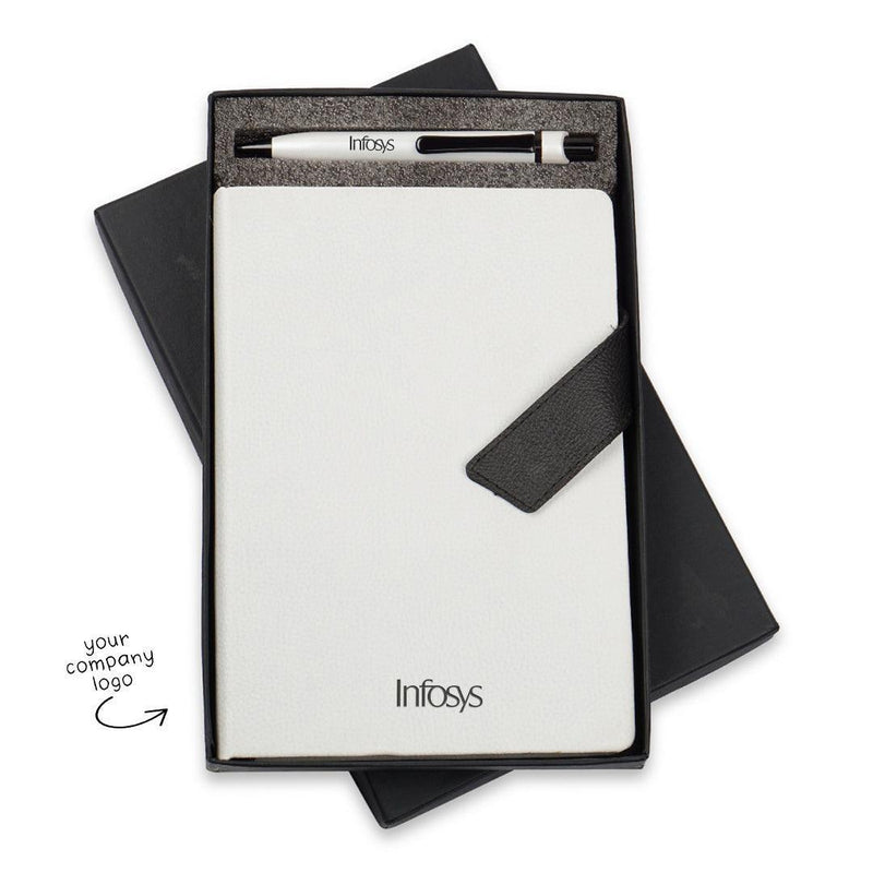 Personalized Company Logo - White color Diary & Pen Joining Kit - Gift Lift