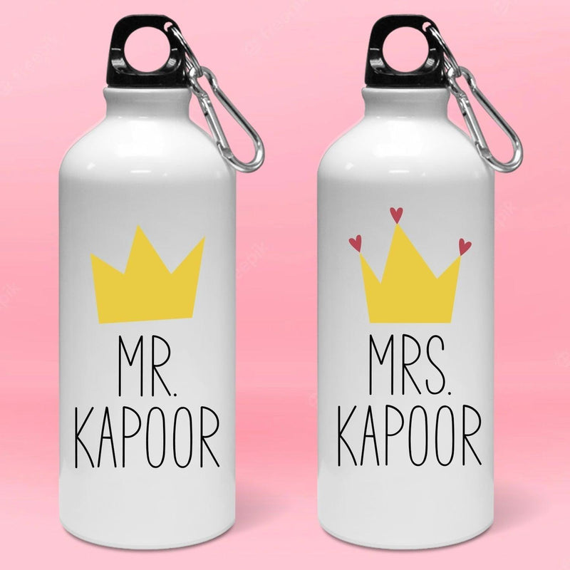 Personalized Crown Mr & Mrs Couple Water Bottle - Set of 2 Bottle - Gift Lift