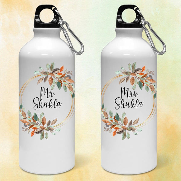 Personalized Floral Art Mr & Mrs Couple Water Bottle - Set of 2 Bottle - Gift Lift