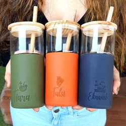 Smoothie Glass Tumblers with Straw | Personalized Borosilicate Glass & Silicone - Gift Lift