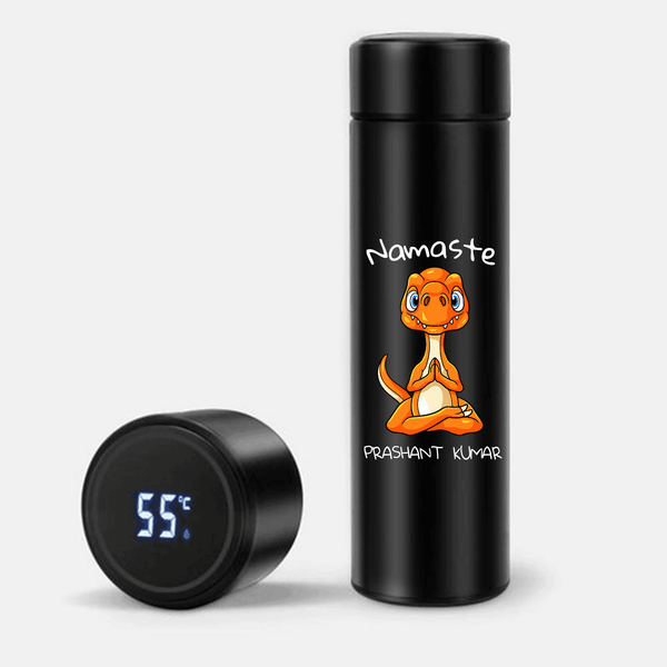 Unique Personalised  Dino Namaste Spiritual Art Temperature Bottle (Hot & Cold Temperature Flask) - Gift Lift