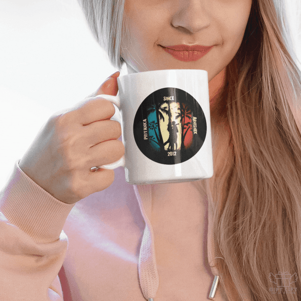 Uniquely Personalized Beach Couple Art Coffee Mug - www.giftlift.in