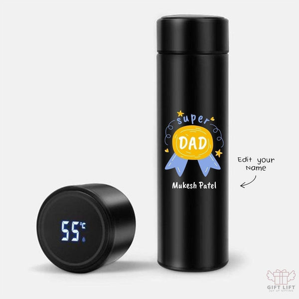 Uniquely Personalized Super Dad Art Temperature Bottle (Hot & Cold Vacuum Flask) - www.giftlift.in